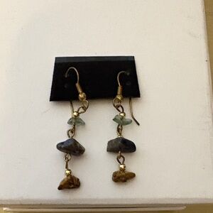 Gold-Tone Drop Earrings with Green, Blue & Brown Gem Accents